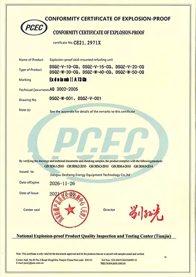 Chứng nhận chống cháy nổ (Thiết bị tiếp nhiên liệu lắp sẵn chống cháy nổ)